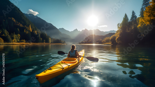Girl kayaking on the river photography
