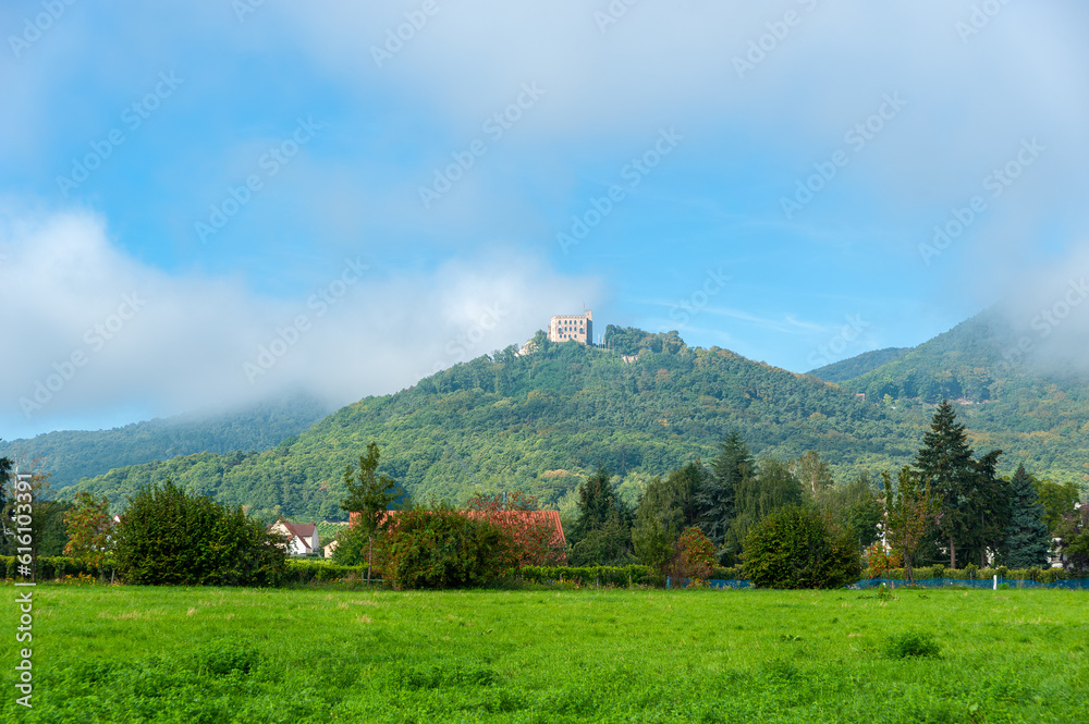 Landschaft mit Blick zum Hambacher Schloss bei Hambach. Region Pfalz im Bundesland Rheinland-Pfalz in Deutschland Landschaft mit Blick zum Hambacher Schloss bei Hambach. Region Pfalz im Bundesland Rheinland-Pfalz in Deutschland