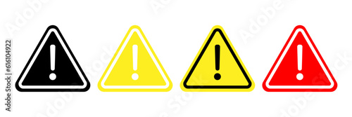 Exclamation mark, caution, danger sign collection, attention vector icon, yellow, red and black. error, safety, danger, exclamation mark of warning attention icon set