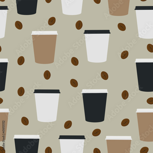 Pattern coffee in cups made of Americano espresso coffee beans cardboard vector illustration