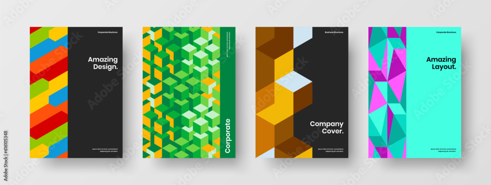 Simple postcard A4 vector design template composition. Clean geometric pattern cover concept collection.