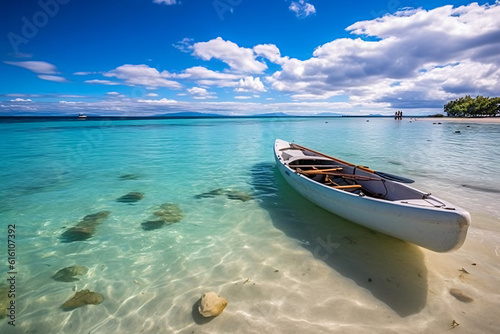 Beautiful paradise beach and sea with kayak boat photography