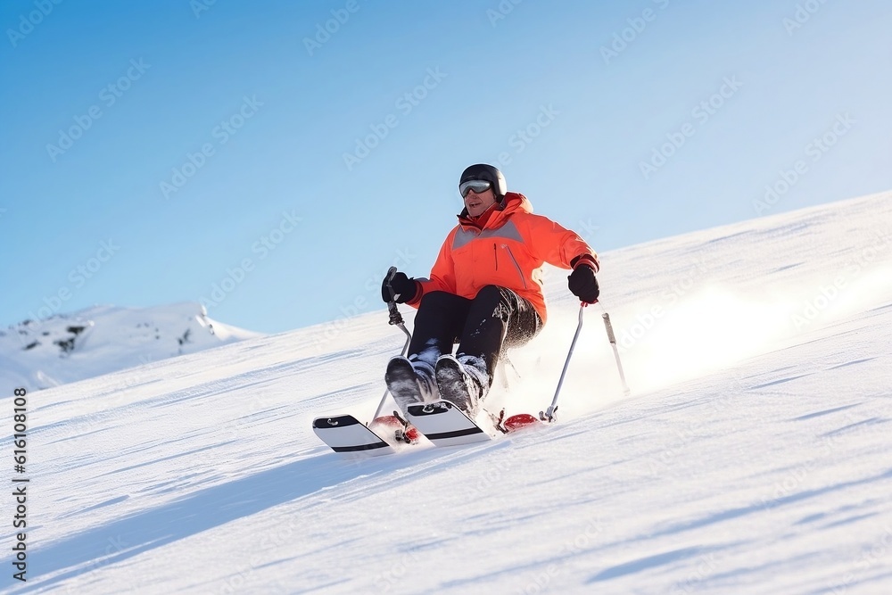 Adaptive Skiing on Snow with Wheelchair. Generative AI