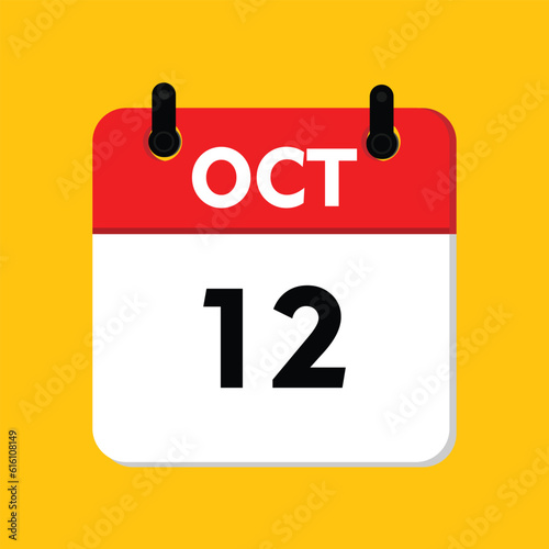 calender icon, 12 october icon with yellow background