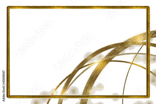 ゴージャスなゴールドのブラシで装飾した曲線と四角のフレーム背景