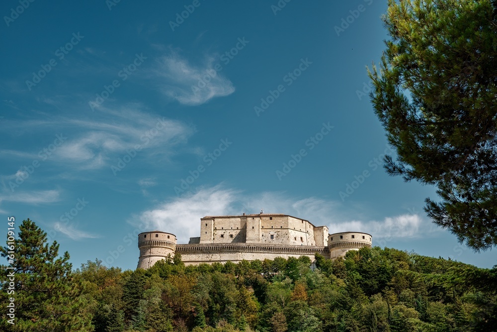 View of San Leo castle in Emilia Romagna region,  Italy