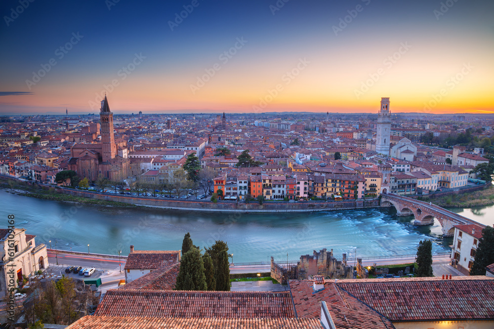 Verona, Italy. Aerial cityscape image of Verona, Italy at sunset.
