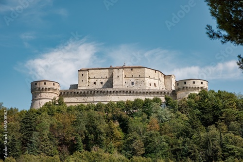 View of San Leo castle in Emilia Romagna region,  Italy
