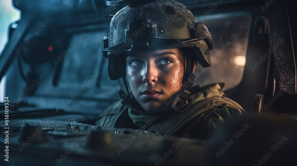 Female soldier tank driver