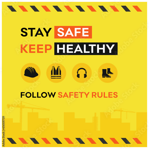 Work Safety Site Board 1x1. Construction, Industrial Workers Safety, Awareness Poster