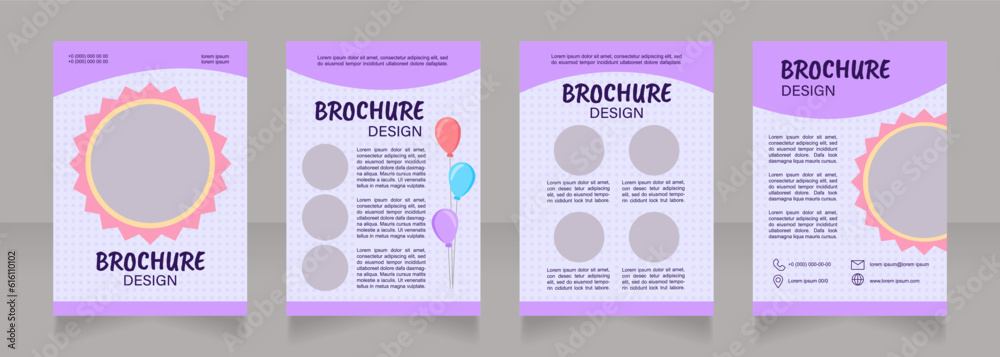 Children festival blank brochure design. Rest and fun. Template set with copy space for text. Premade corporate reports collection. Editable 4 paper pages. Caveat Brush, Acumin, Arial fonts used