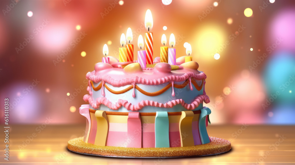 birthday cake with candles created with Generative AI Technology birthday cake with candles created with Generative AI Technology