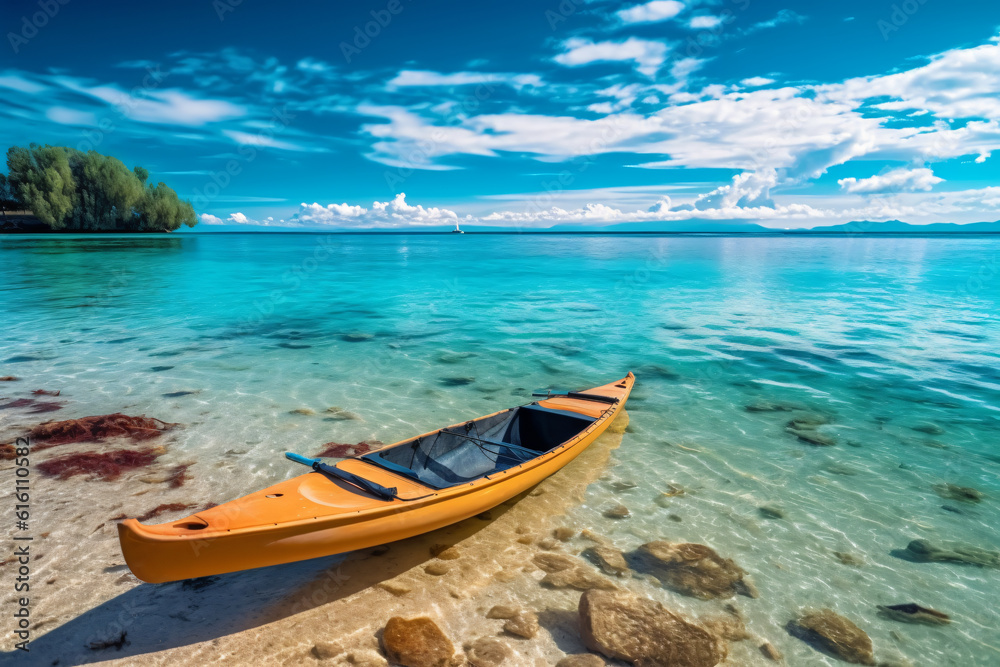 Beautiful paradise beach and sea with kayak boat photography Beautiful paradise beach and sea with kayak boat photography