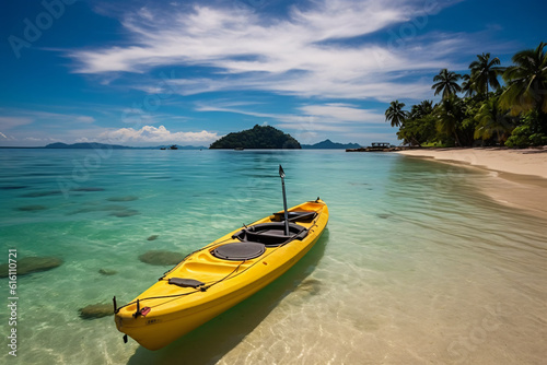 Beautiful paradise beach and sea with kayak boat photography © yuniazizah