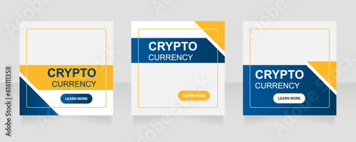 Crypto currency mining technology web banner design template. Vector flyer with text space. Advertising placard with customized copyspace. Printable poster for advertising. Arial font used