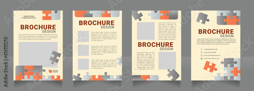 Business partnership blank brochure design. Template set with copy space for text. Premade corporate reports collection. Editable 4 paper pages. Roboto Black, Roboto, Nunito Light fonts used
