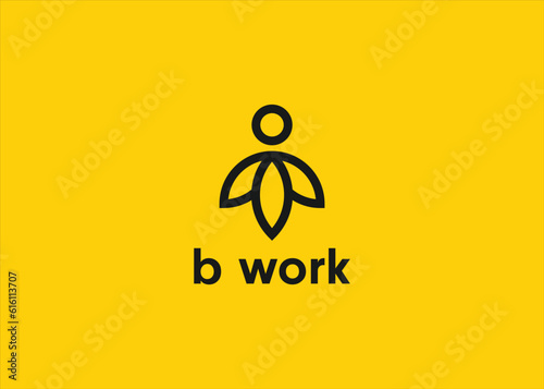 bee with people logo design vector silhouette illustration