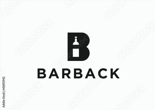 initial b with wine bottle logo design vector silhouette illustration