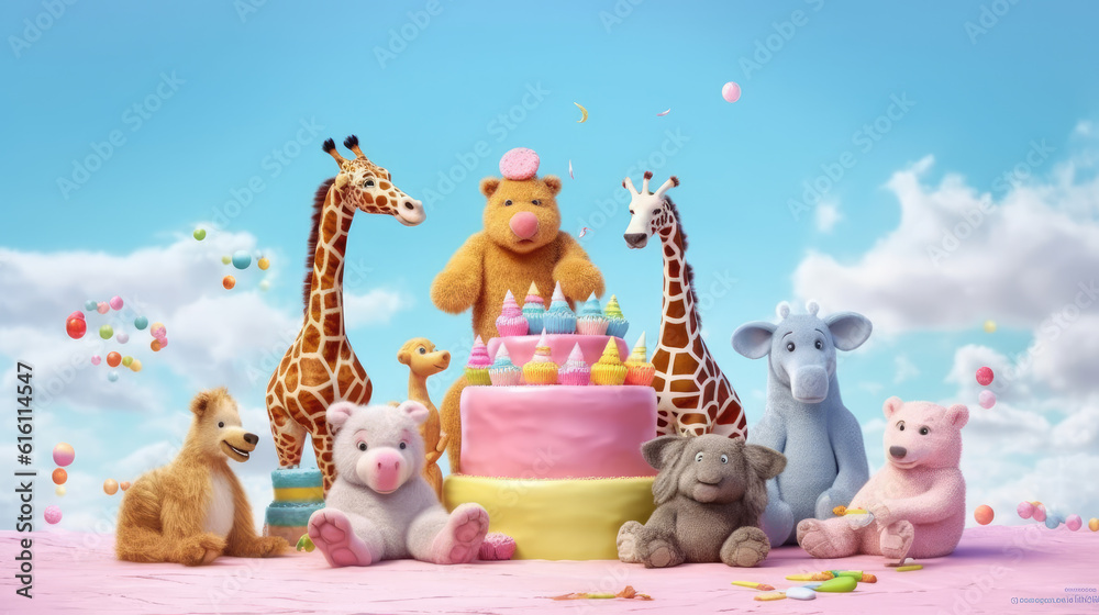 Fototapeta premium Fun animal with birthday created with Generative AI Technology