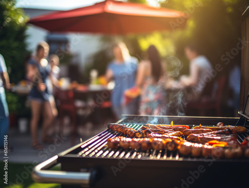 Barbecue Party Scene - with family background blurryClassic 4th of July Barbecue Generated Ai