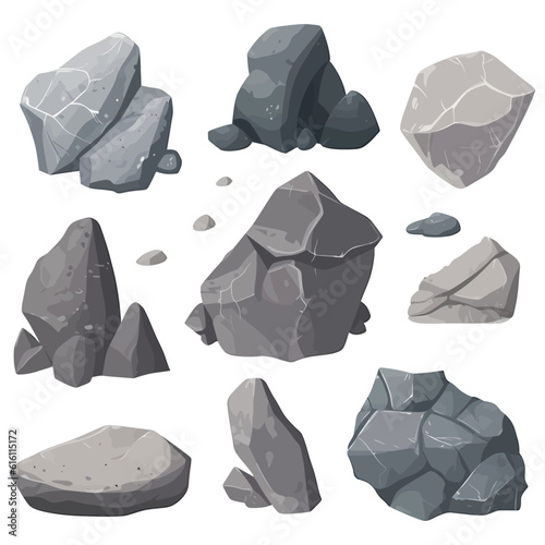 Image of stones or rubble pile. Isolated gray rough granite.