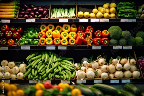 Different vegetables placed in Super Market. Generative AI