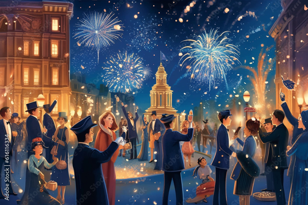 Illustration of 1920s party with a lot of people at night party Illustration of 1920s party with a lot of people at night party