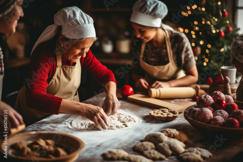 Woman cooking Christmas cookies and gingerbread at kitchen