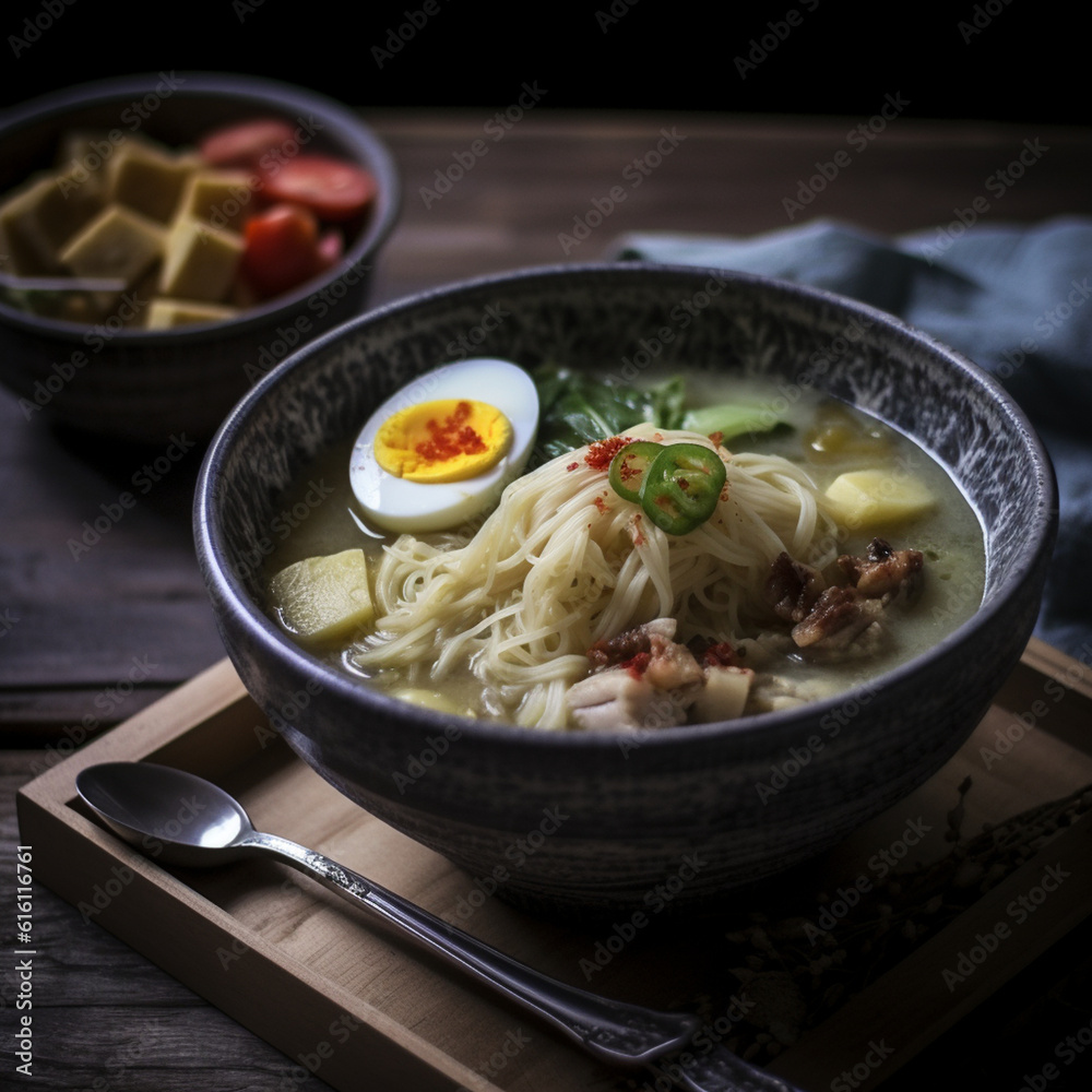 a bowl of ramen noodles with chopped eggs