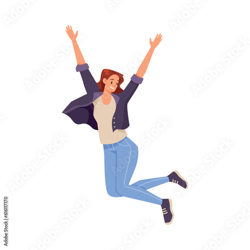 Happy Girl Student Jumping Feeling Happiness and Rejoice Vector Illustration