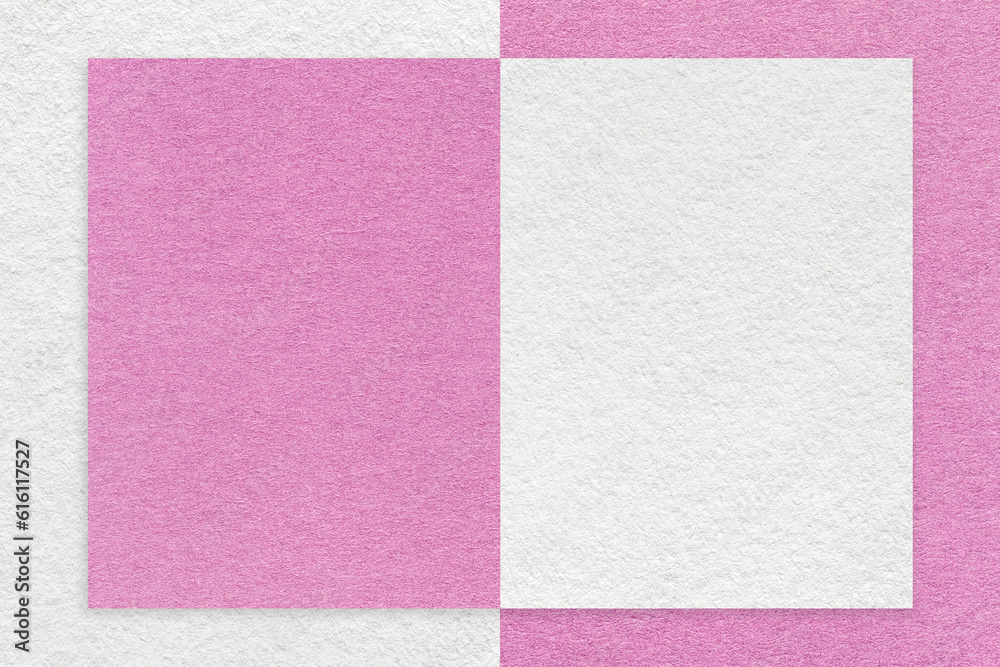 Fototapeta premium Texture of white and lilac paper background with geometric shape and pattern, macro. Craft magenta cardboard