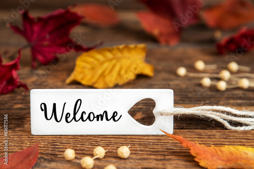 Autumn Background, Label with Welcome