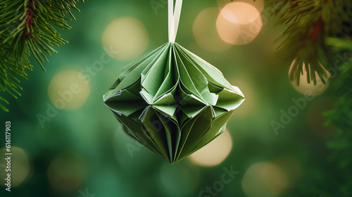 Generative ai. Origami Christmas background bauble winter festive background photo
