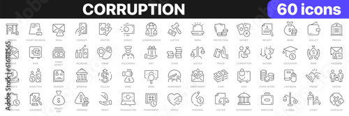 Corruption line icons collection. Bribe, money, illegal, justice, crime icons. UI icon set. Thin outline icons pack. Vector illustration EPS10