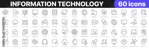 Information technology line icons collection. Devices, internet, server, data, network icons. UI icon set. Thin outline icons pack. Vector illustration EPS10