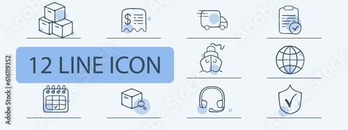 Long-haul Transportation Icon. Long-distance travel, extended journeys, intercontinental transport, international shipping. Pastel color background. Vector 12 line icon