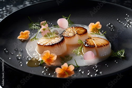 Obraz na plátne Scallops delicious meal in michelin star restaurant ai generated art