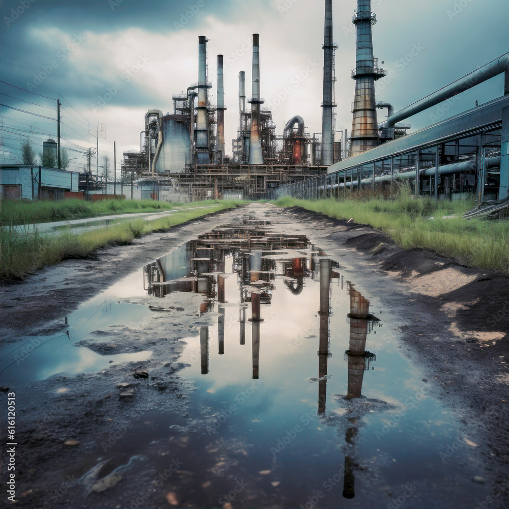 Obraz premium oil factory generating air pollution
