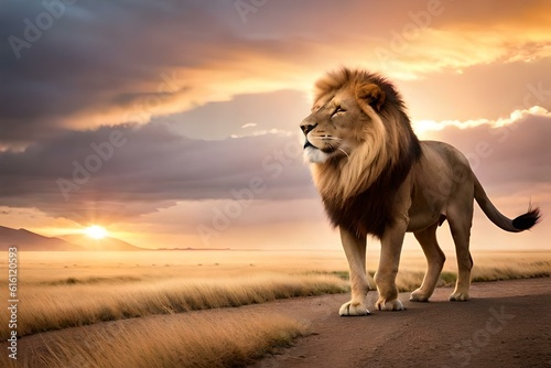 lion in the sunset AI GENERATED
