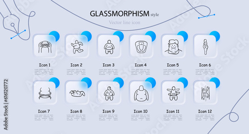 Obesity Support Icon. Weight management, healthy lifestyle, nutritional guidance, physical activity, personalized diet plans. Glassmorphism style. Vector line icon