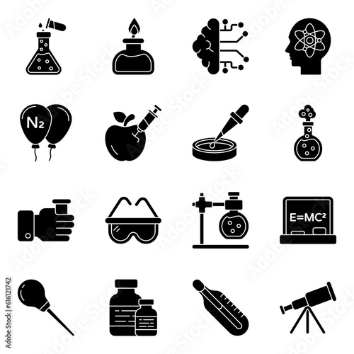 Pack of Science and Lab Solid Icons

