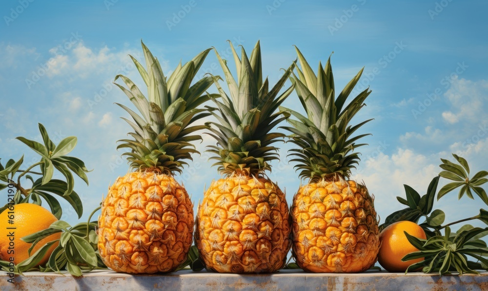 Fototapeta premium Pineapple Background For Social Media Advertising, Juicy Fruit for Healthy Nutrition. Generative Ai
