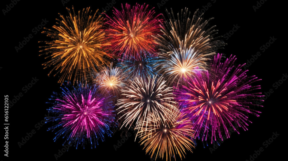 illustration beautiful fireworks celebration on isolated black background