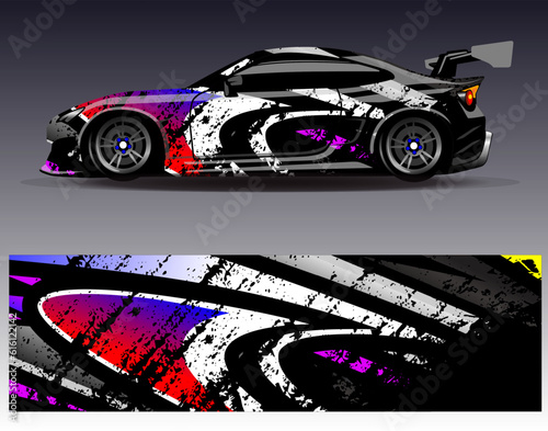 Car wrap design vector.Graphic abstract stripe racing background designs for vehicle, rally, race, adventure and car racing livery