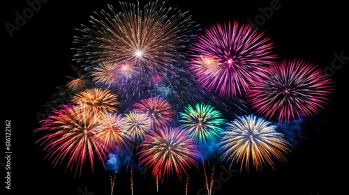 illustration beautiful fireworks celebration on isolated black background