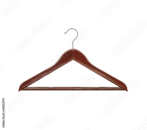 Wooden clothes hangers mahogany clothes hanger. Realistic vector clothes hanger wooden hanger closeup isolated on background. Design template, clipart or layout for graphics. Vector