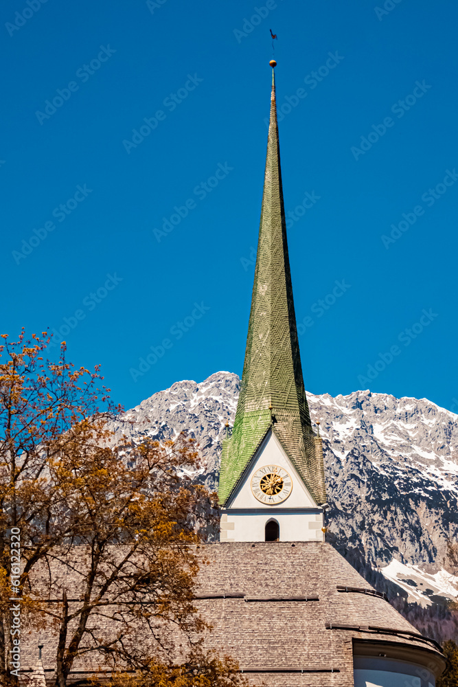 Church on a sunny summer day at Scheffau, Mount Wilder Kaiser, Tyrol, Austria Church on a sunny summer day at Scheffau, Mount Wilder Kaiser, Tyrol, Austria