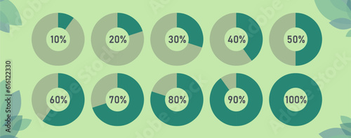 Eco programs vector design elements set. Ccustomizable diagrams for statistical infographic. Editable piecharts for instructional graphics. Visual data presentation components. Montserrat font used