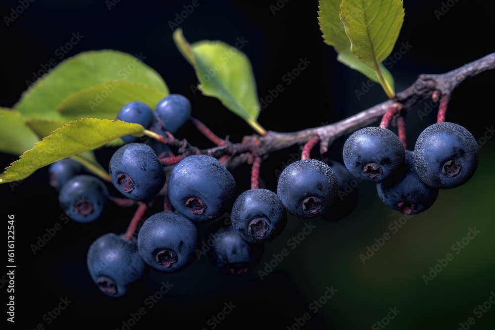A group of chokeberry berries on a branch. Generative AI A group of chokeberry berries on a branch. Generative AI