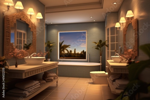 Realistic bathroom interior design. Generative AI